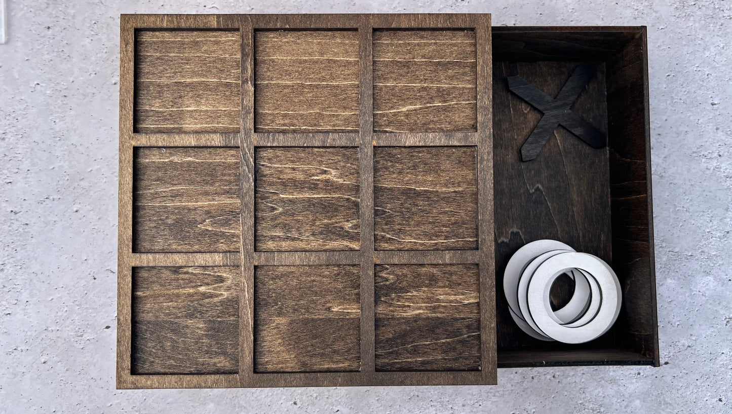 Handmade Wooden Tic Tac Toe | Hidden Storage Game | Modern Rustic Decor