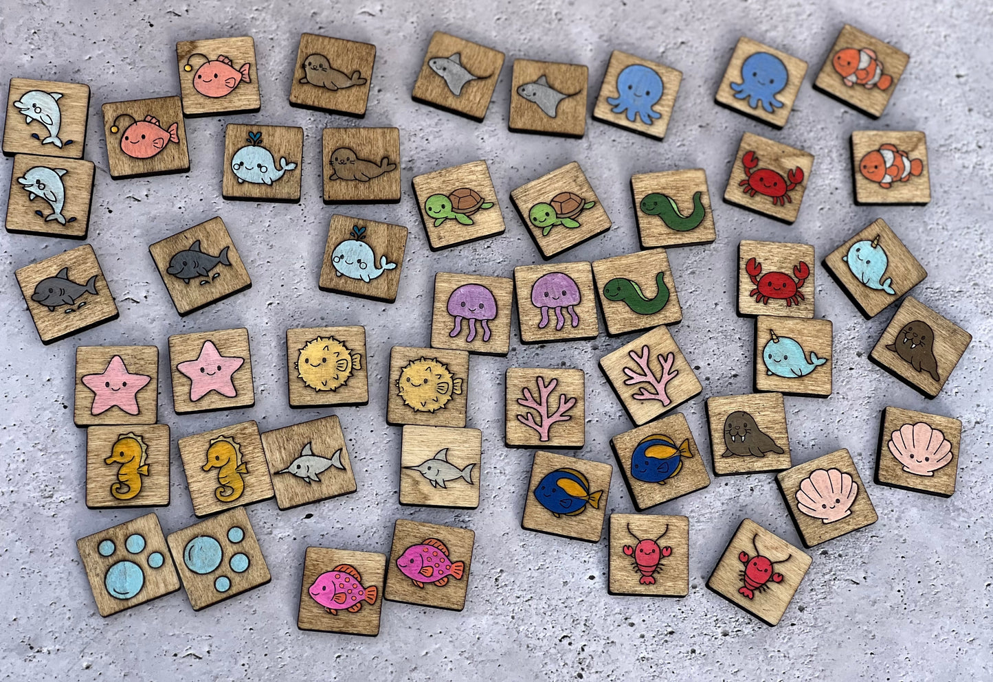 Mini Sea Animal Memory Match Game | Wooden Ocean Memory Game for Kids | Montessori Inspired | Travel Size
