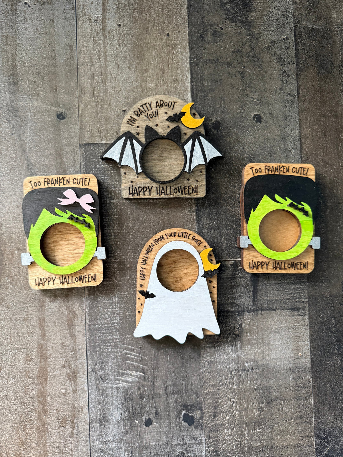 Halloween Photo Magnets – Hand-Painted Wooden Wallet Photo Keepsakes