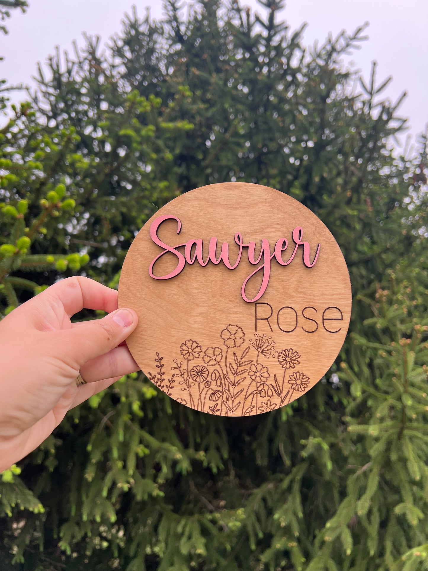 Personalized Baby Announcement Disc – 3D Name Front with Engraved Birth Stats Back