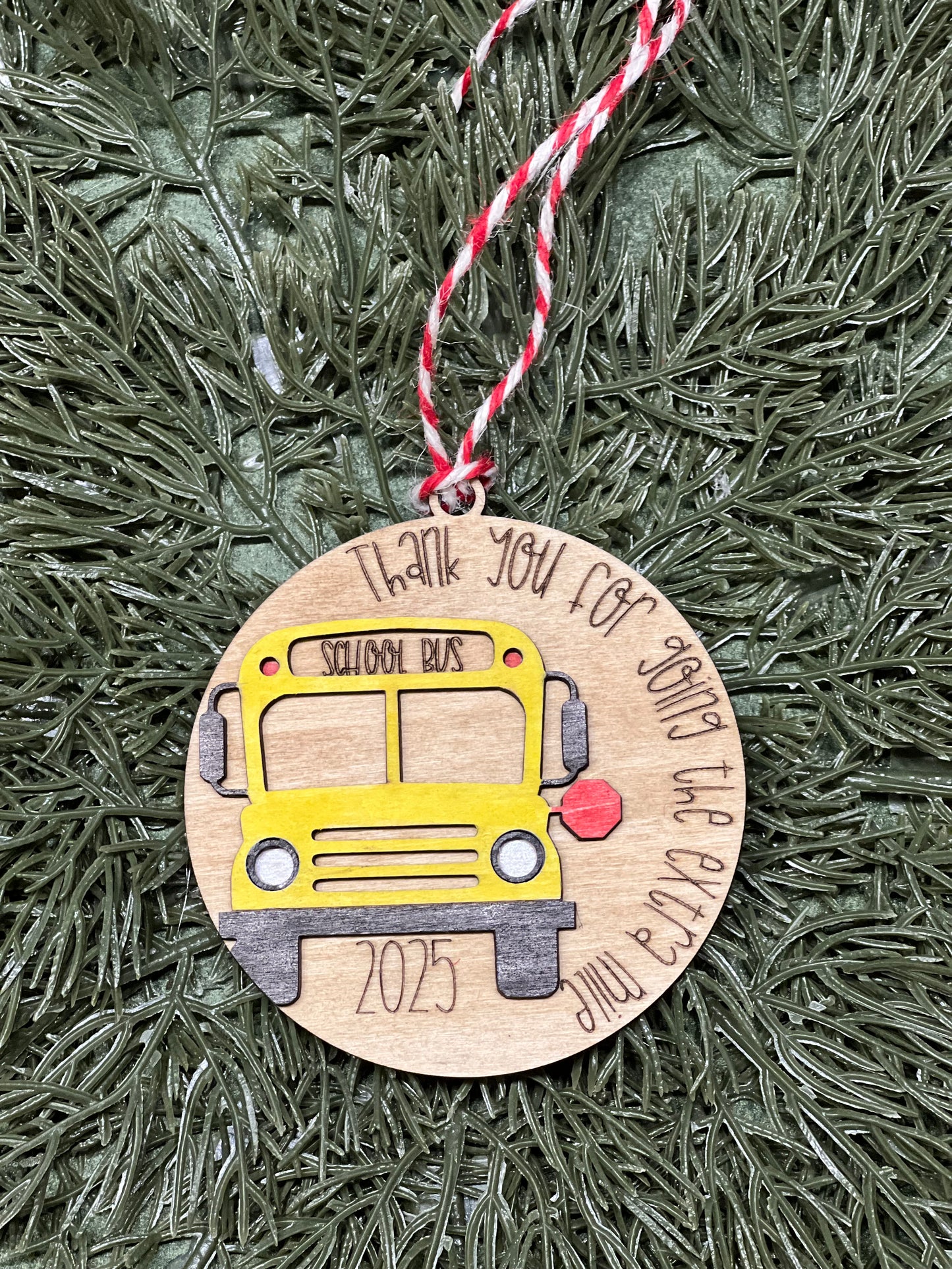 Wooden School Bus Driver Ornament