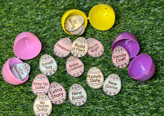 Easter Egg Reward Tokens – 30 Reusable Wooden Non-Candy Fillers