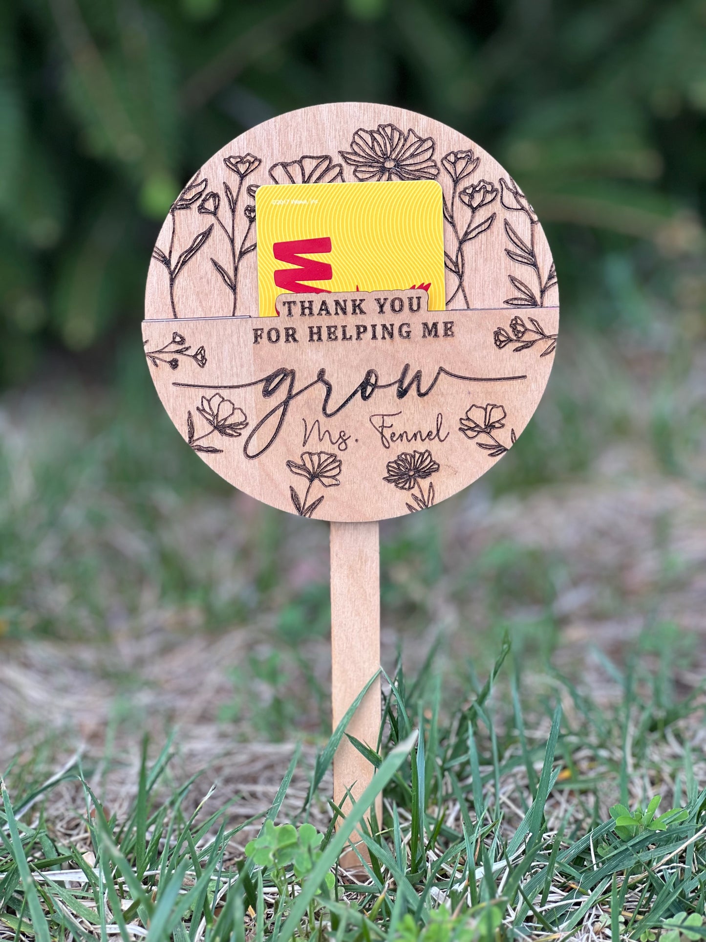 🌿 Wooden Gift Card Holder Pick | Engraved Keepsake Bouquet Stick | Mother’s Day Gift, Teacher Appreciation Gift, Plant Gift Card Holder