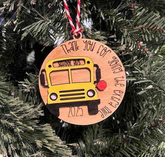 Wooden School Bus Driver Ornament