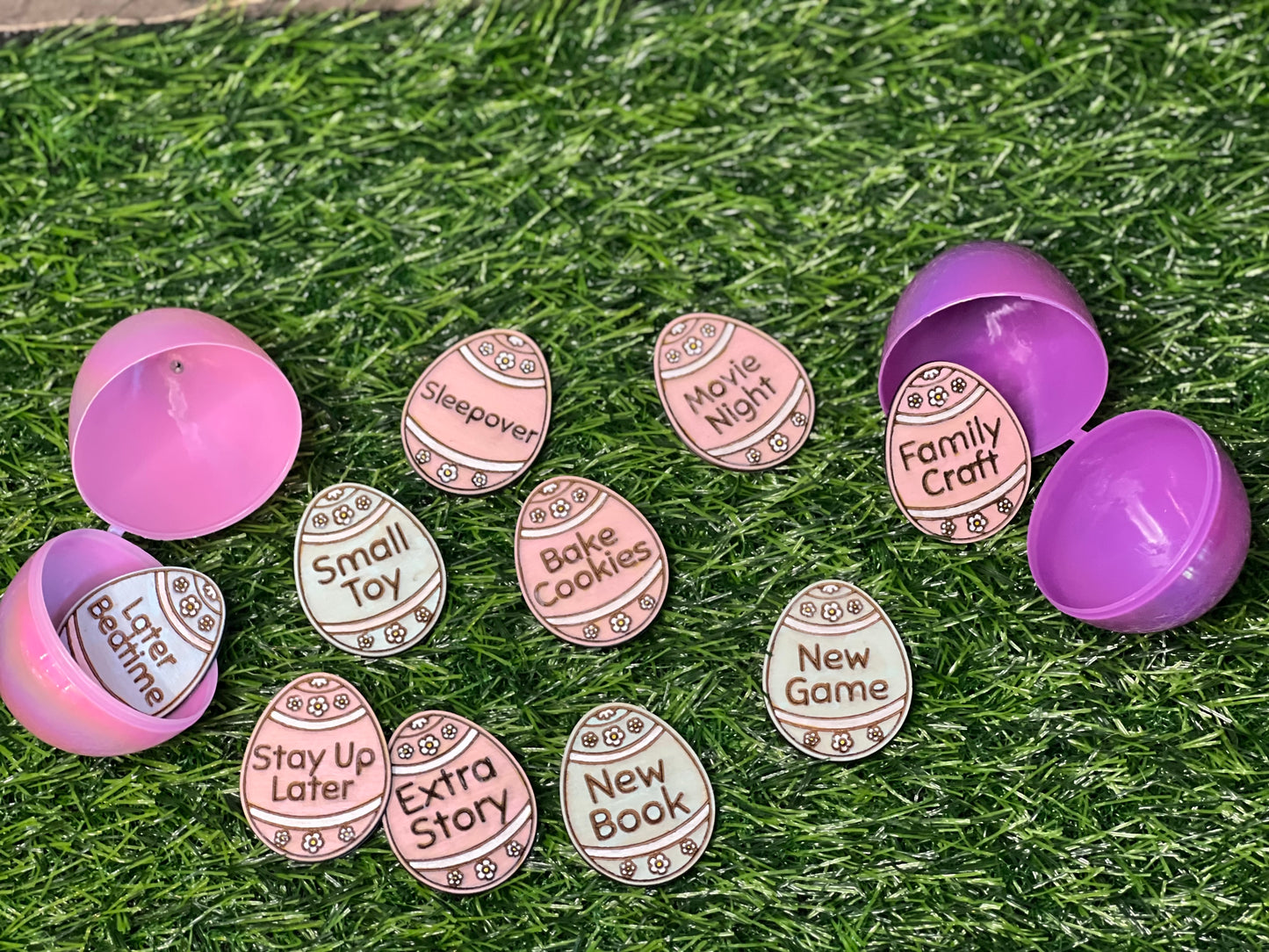 Easter Egg Reward Tokens – 30 Reusable Wooden Non-Candy Fillers