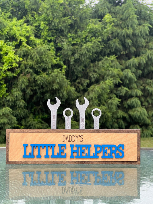 Personalized Dad Sign Interchangeable Shelf Sitter | Father’s Day Gift for Dad | Daddy’s Little Helpers | Custom Grandpa Gift