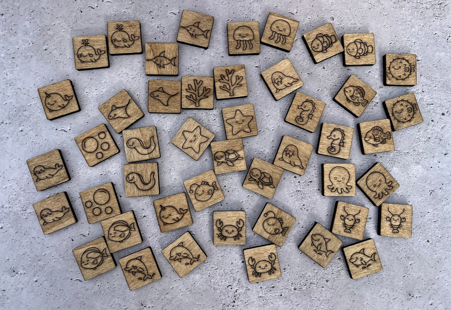 Mini Sea Animal Memory Match Game | Wooden Ocean Memory Game for Kids | Montessori Inspired | Travel Size