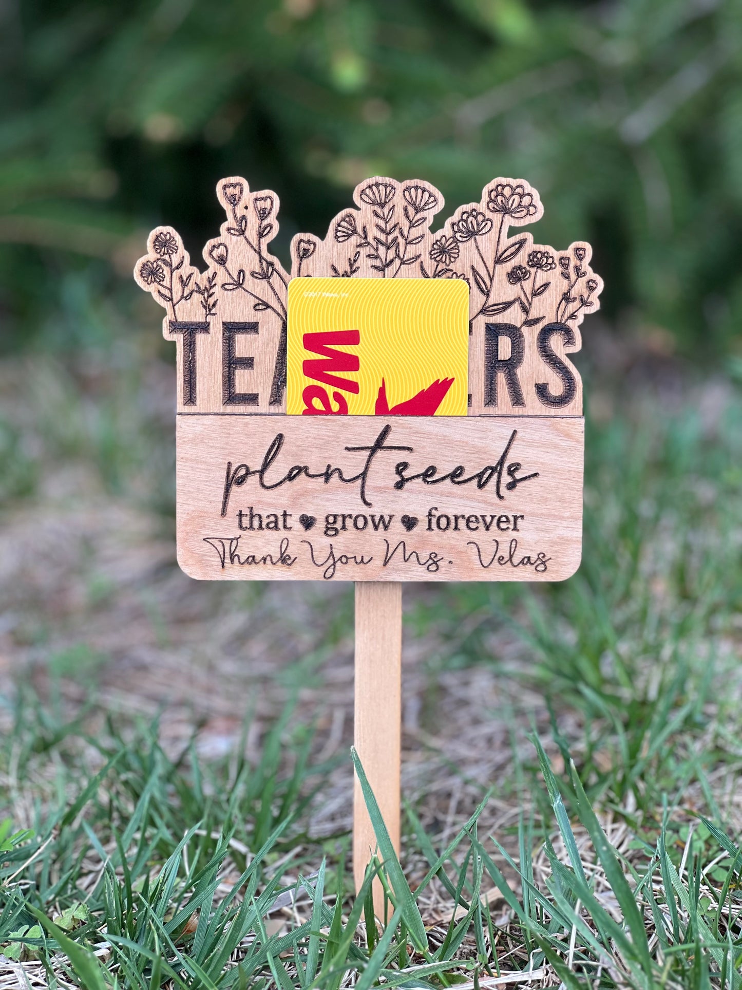🌿 Wooden Gift Card Holder Pick | Engraved Keepsake Bouquet Stick | Mother’s Day Gift, Teacher Appreciation Gift, Plant Gift Card Holder