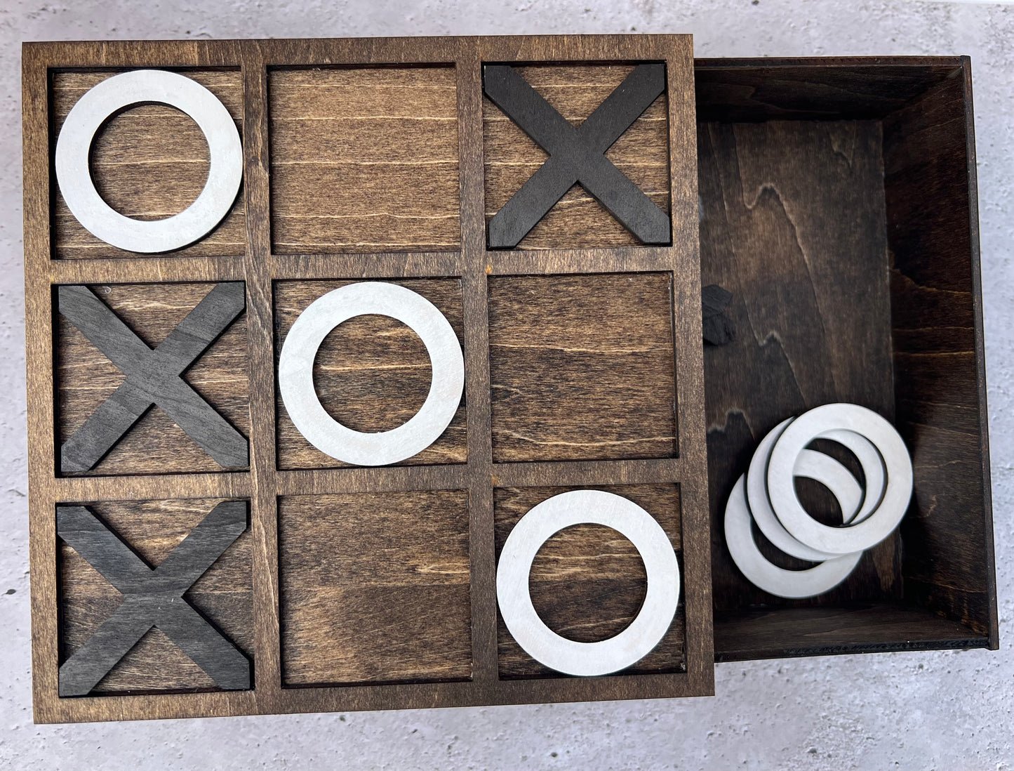 Handmade Wooden Tic Tac Toe | Hidden Storage Game | Modern Rustic Decor