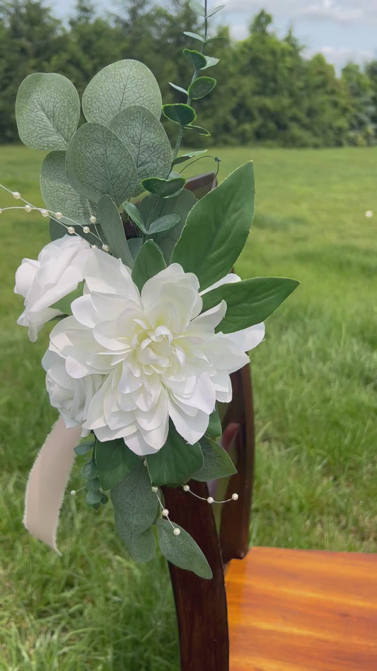 Pure White Rose and Dahlia Aisle Flowers